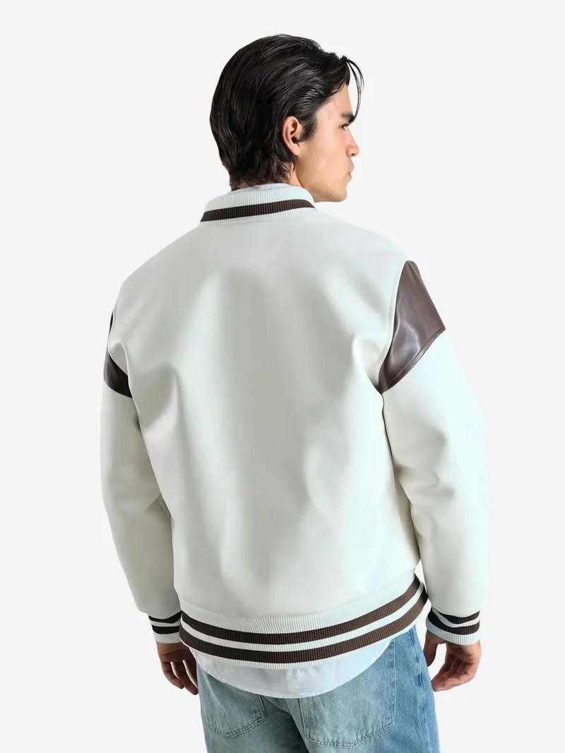 Giesto White GIESTO Faux Leather Bomber Jacket for Men | Best Price UAE